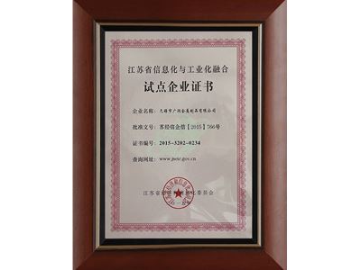 江蘇省信息化與工業化融合試點企業